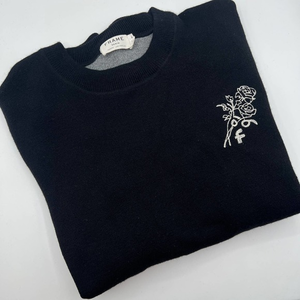 Frame Crew Neck Long Sleeve Wool Blend‎ Pullover Sweater Floral Embroidered S
